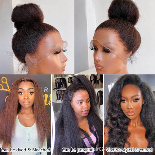 30 Inch High Quality Virgin Remy Human Hair Wig Kinky Straight Yaki Full Lace Braided Natural Wigs for Women